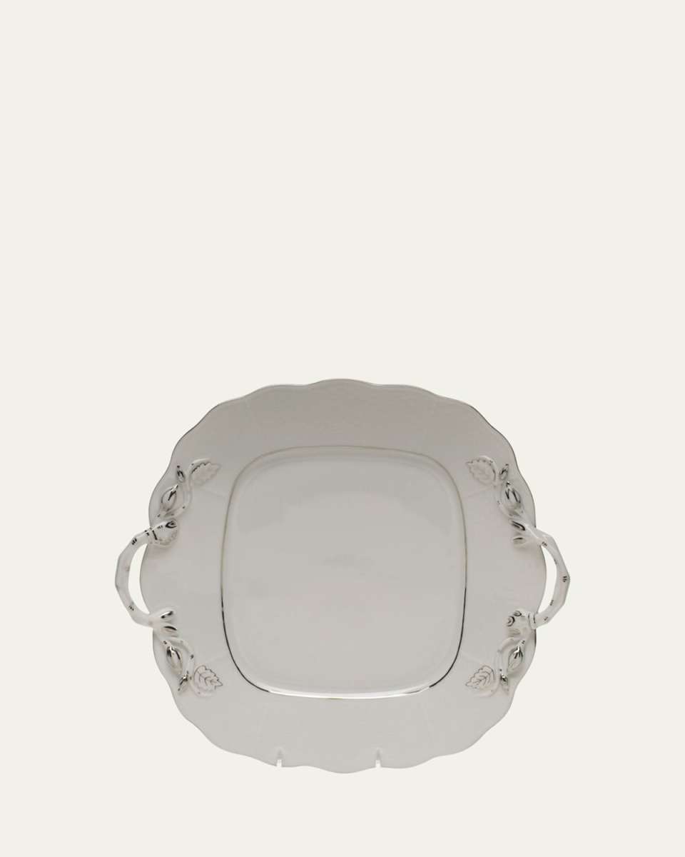 Platinum Edge Square Cake Plate with Handles